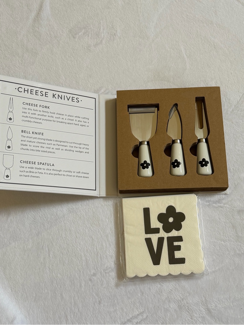 Santa Barbara “For the Love of Cheese” Knife Book Set with LOVE Scalloped Napkin